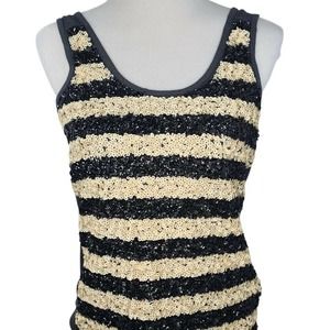J. Crew Tank Top Black Beige Sequin Small Stripe Soft Modal Shirt Sparkle #44184